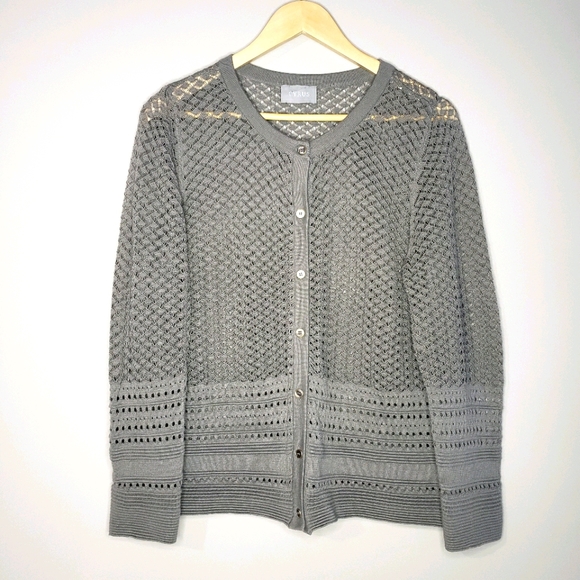 Cyrus Sweaters - Cyrus Long Sleeve Grey Open Knit Large Cardigan
